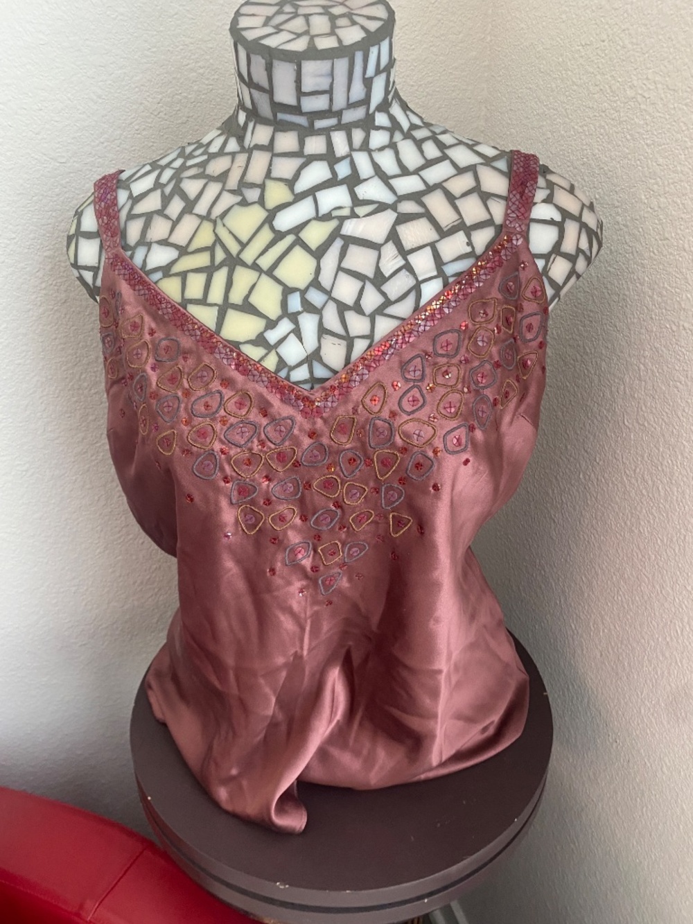 Cami Silk Lafayette 148 New York Mauve Embellished Vintage  Sz 12